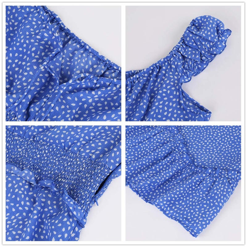 YOBECHO Womens Summer Ruffle Sleeve Sweetheart Neckline Printing Dress Mini Dresses Blue - Image 4
